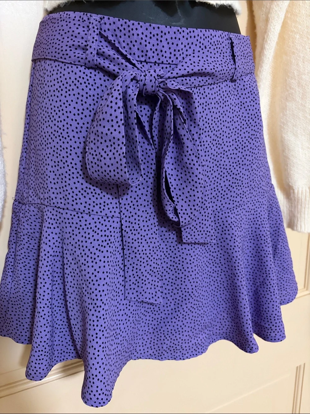 Purple Polka Dot Tie-Waist Skort